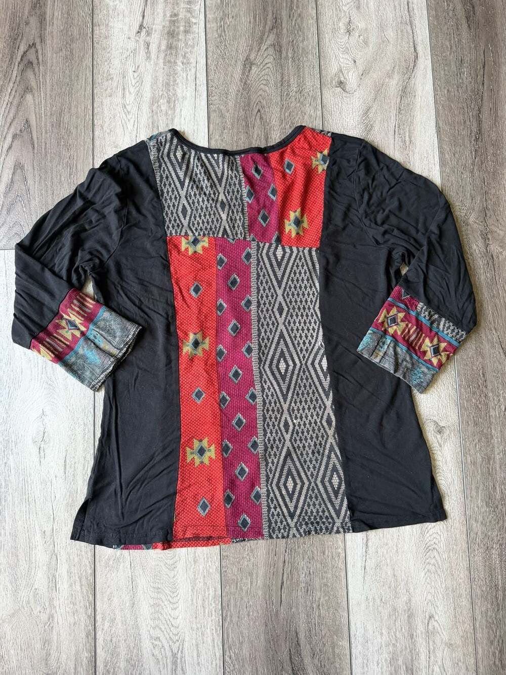 Parsley And Sage Boho Tunic Top Size M Black Multicolor Patchwork - Picture 3 of 6